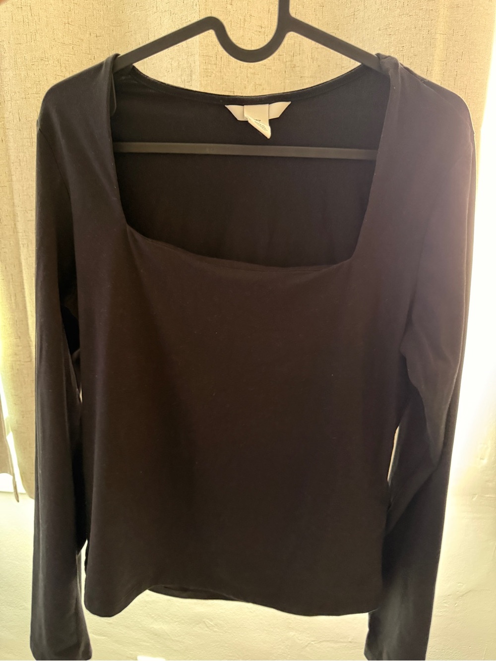 H&M Black Long Sleeve Square-Neck Top
